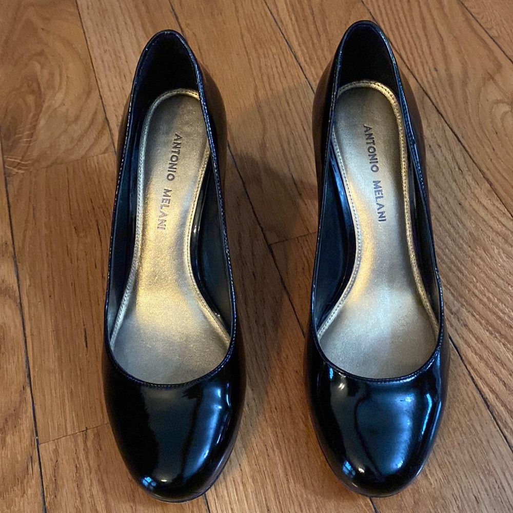 ANTONIO MELANI BLACK PATENT 3”HEELS